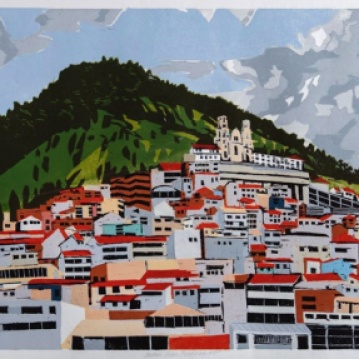 Andes: Urban Panorama #5, 2-block reduction woodcut, 16" x 20", paper 20" x 24", 2018